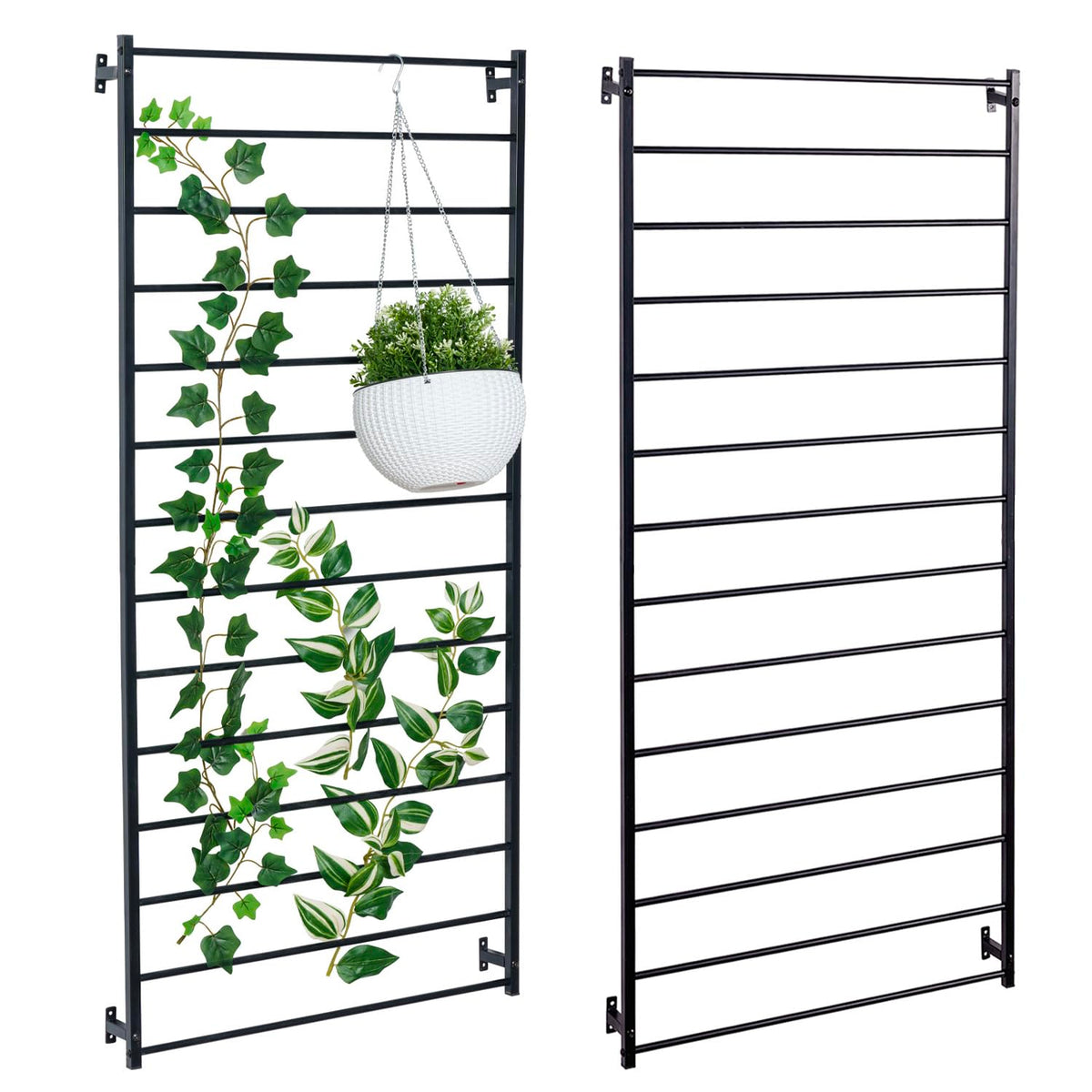 MyGift trellis front view showing matte black frame and horizontal bars for modern look
