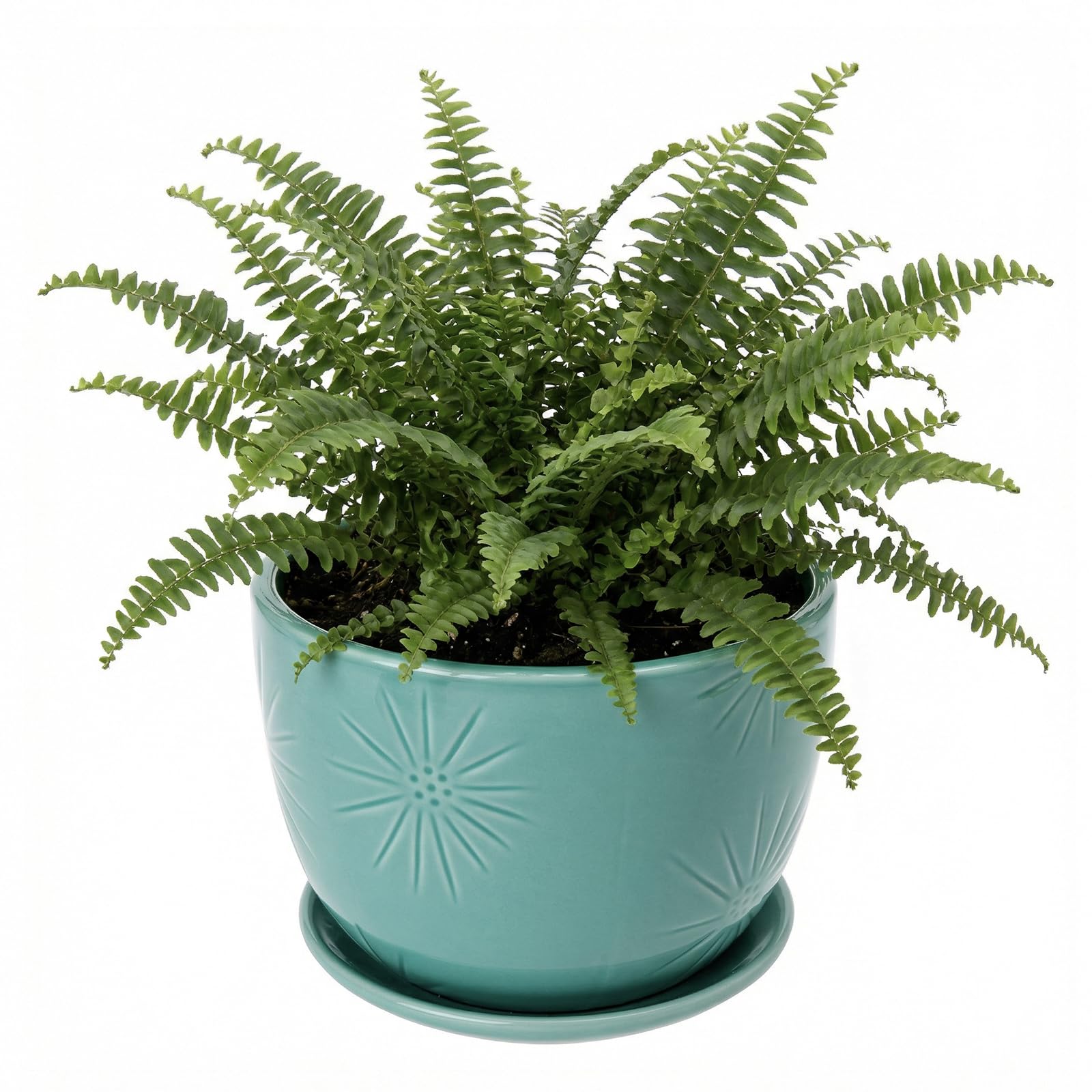 MyGift turquoise planter front view showing vibrant glaze and modern appeal