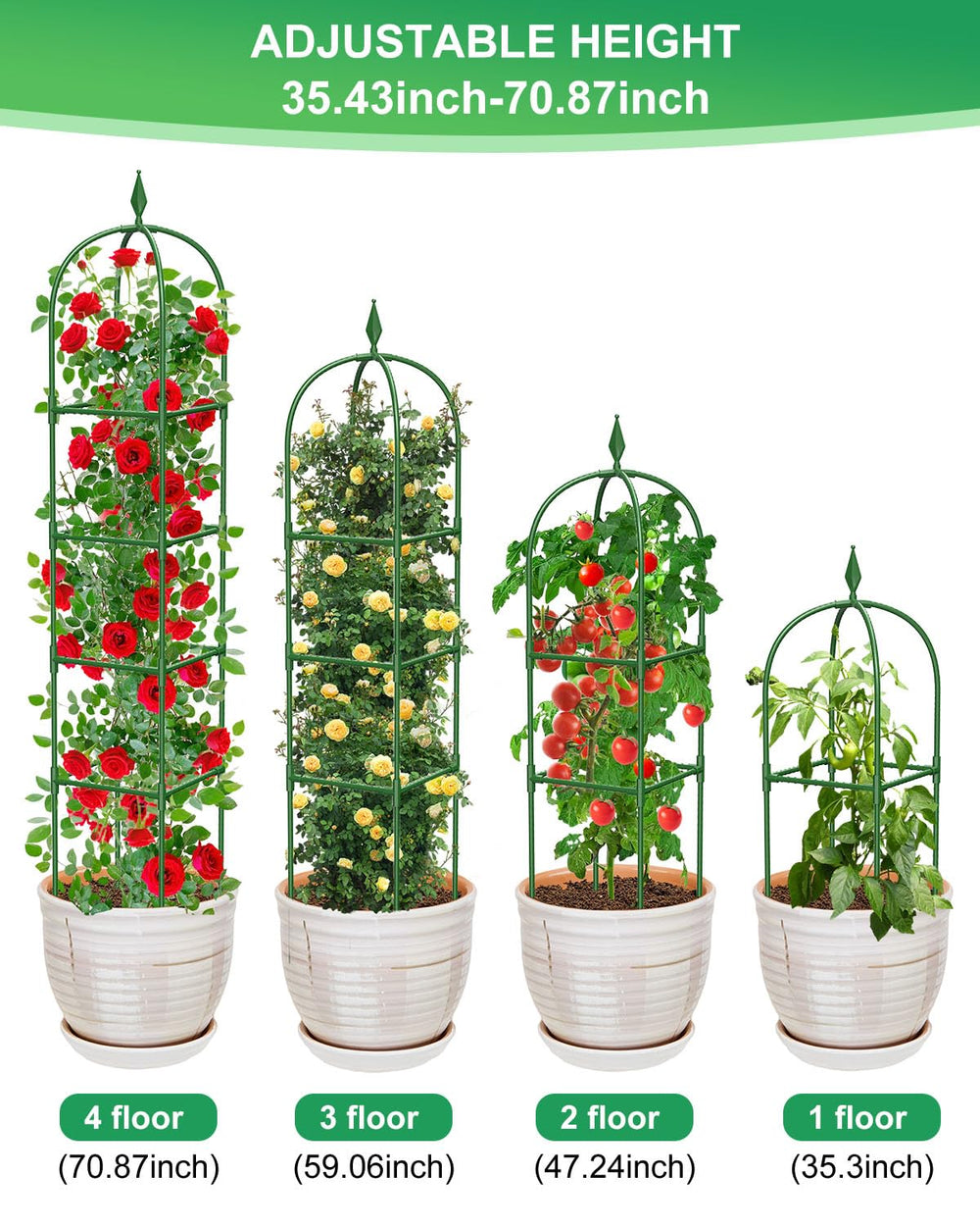 MYMULIKE obelisk planted in a balcony pot providing space-saving vertical support