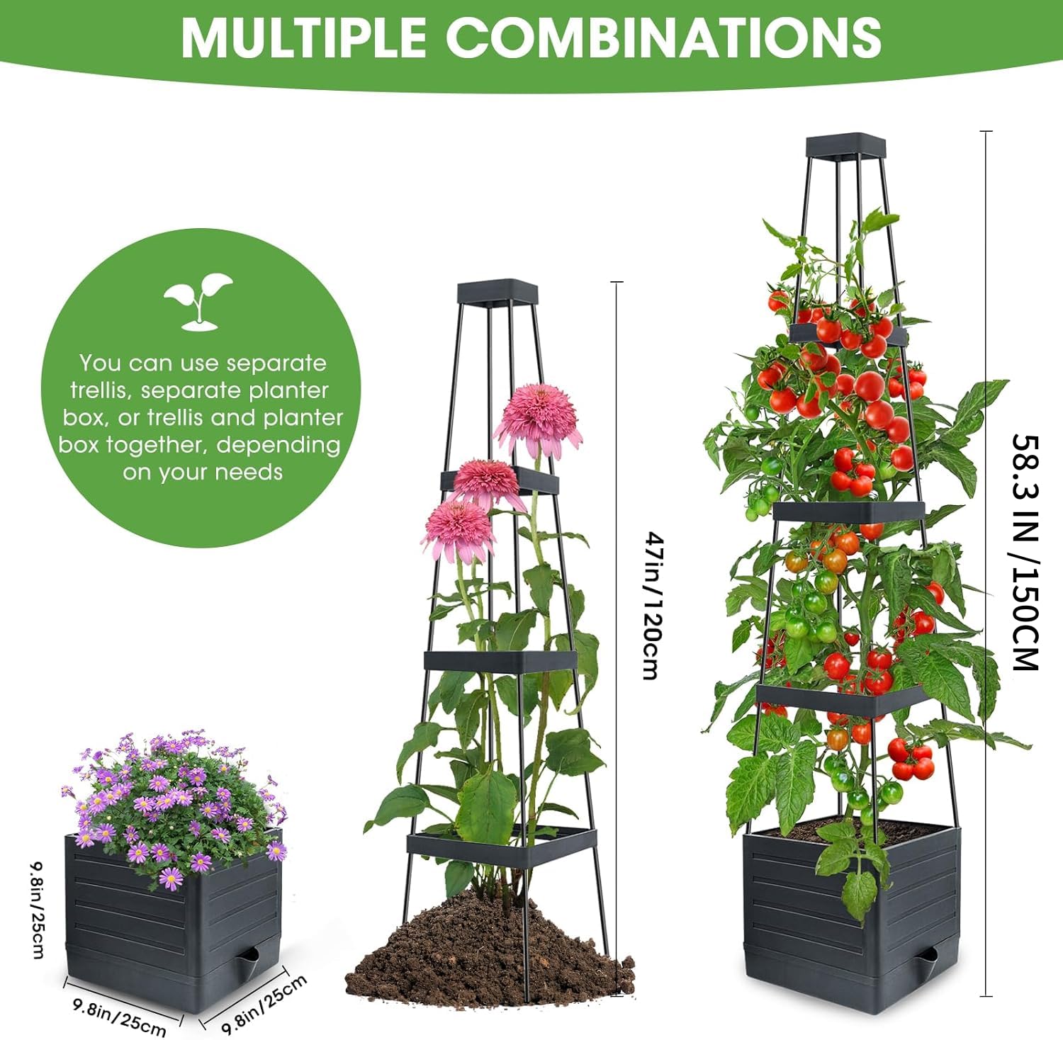 MYMULIKE planter in use with tomatoes and vines for higher yields