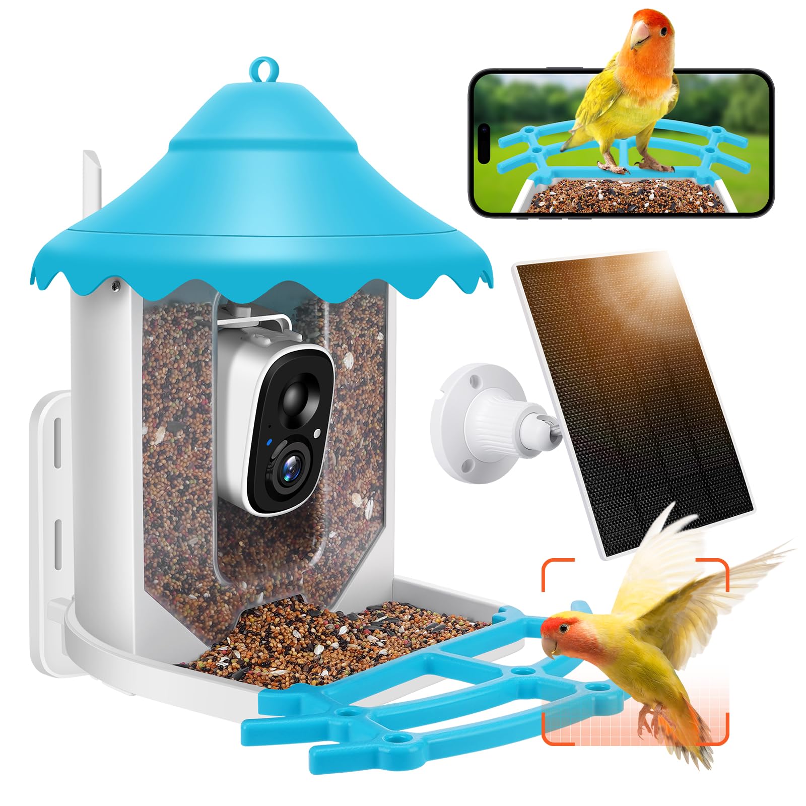 MYPIN front view showing feeder mounted outdoors and live-stream benefit