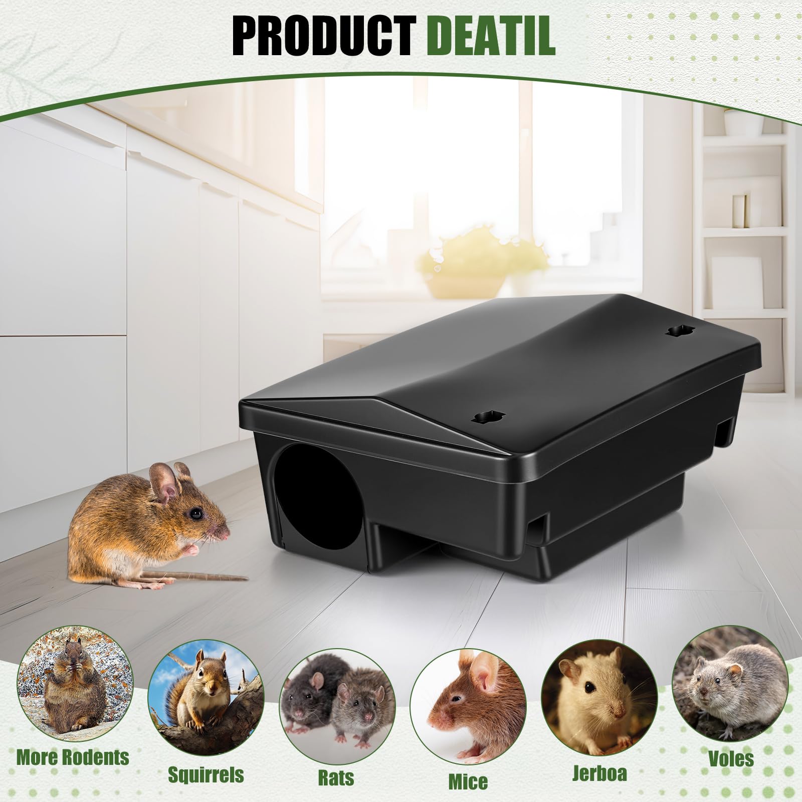 Mysora entry hole detail sized to admit rodents while protecting pets and children