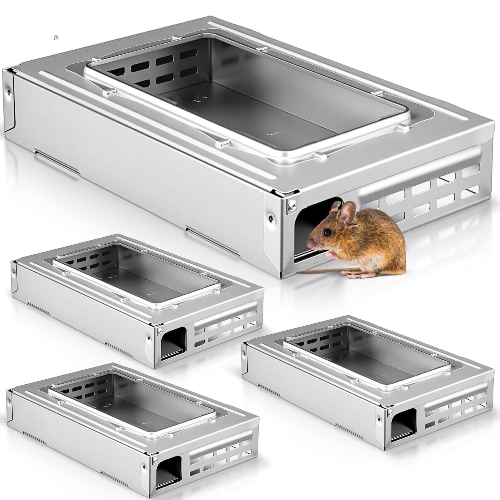 Mysora front packaging showing four clear-top mouse traps for reliable coverage