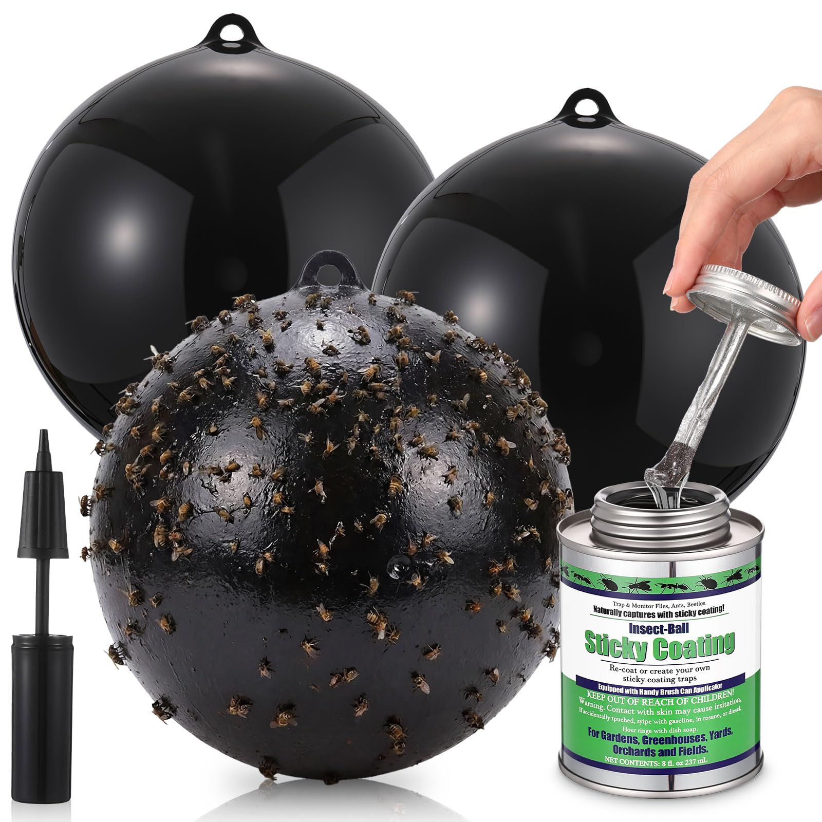Mysora front packaging showing three hanging fly trap balls and benefits