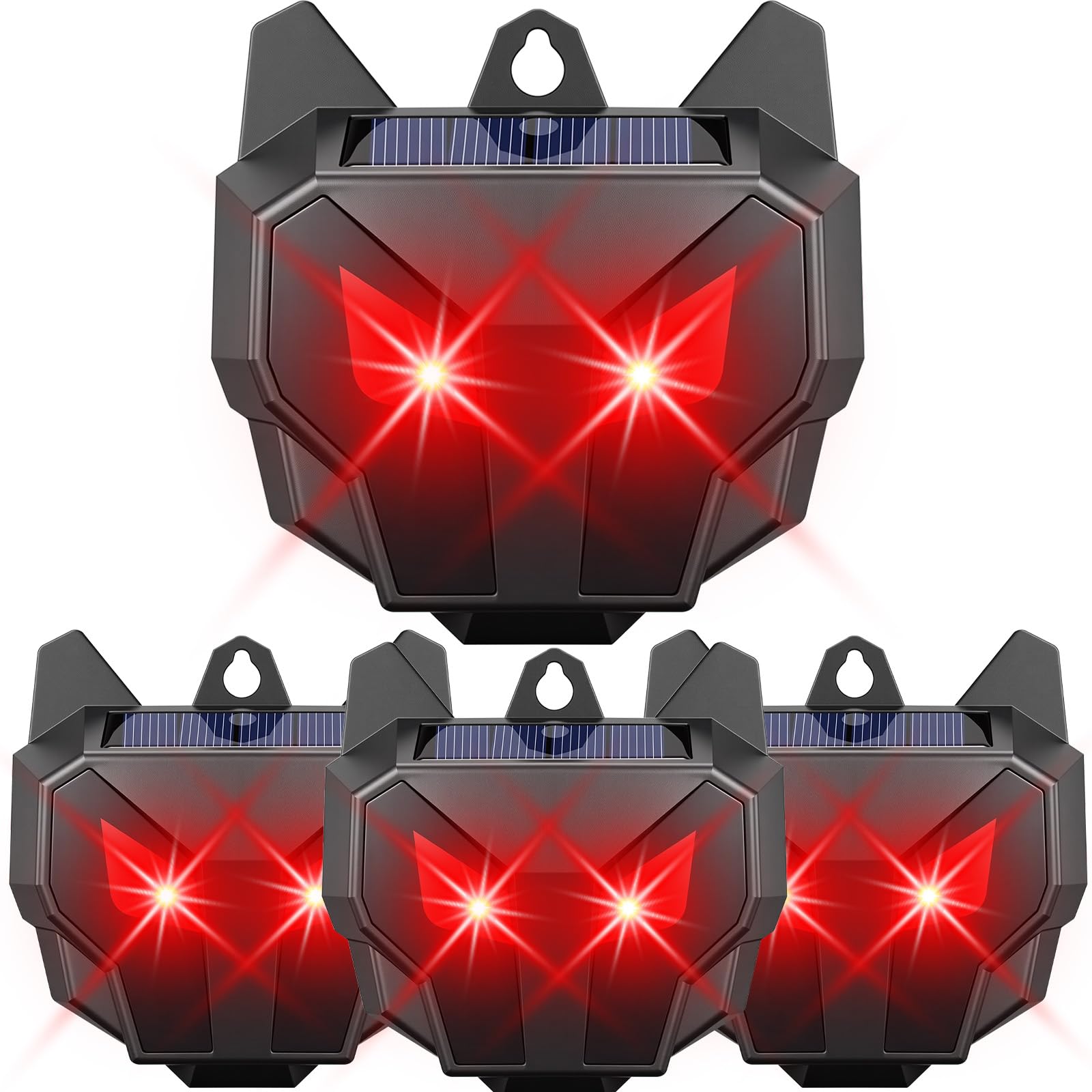 Mysora front packaging showing four solar predator lights and benefits