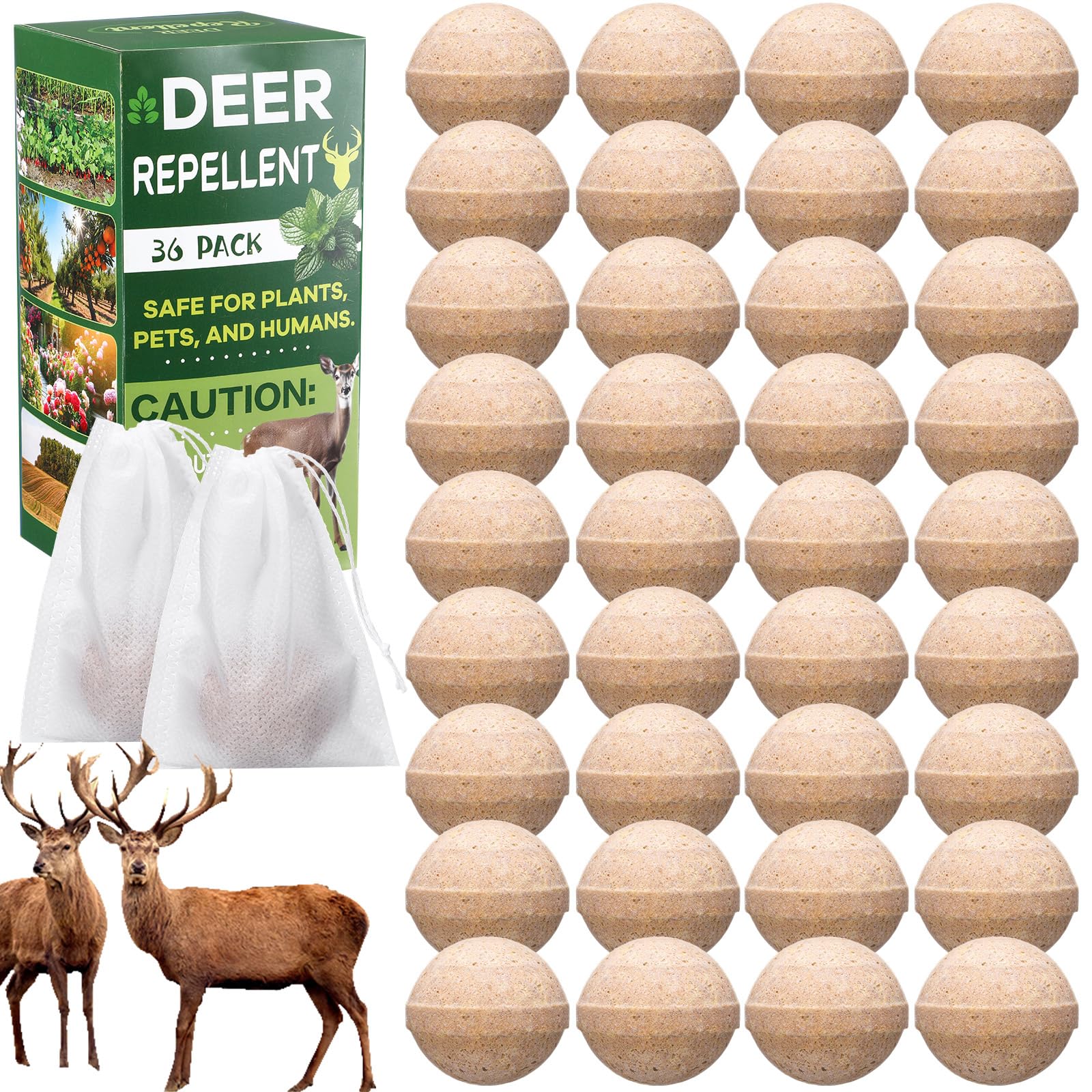 Mysora front packaging showing 36 repellent balls and hanging bags for convenient use