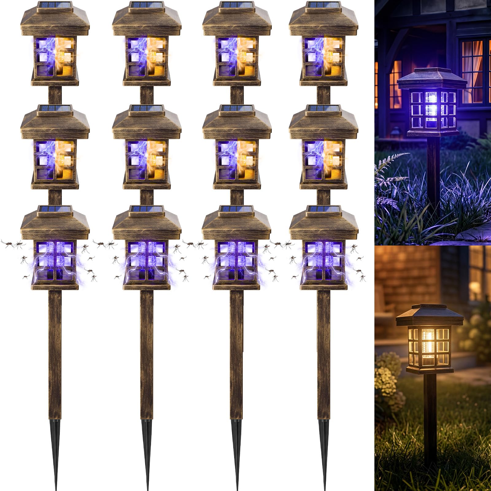 Mysora front view bronze unit showing warm purple light and insect grid benefit