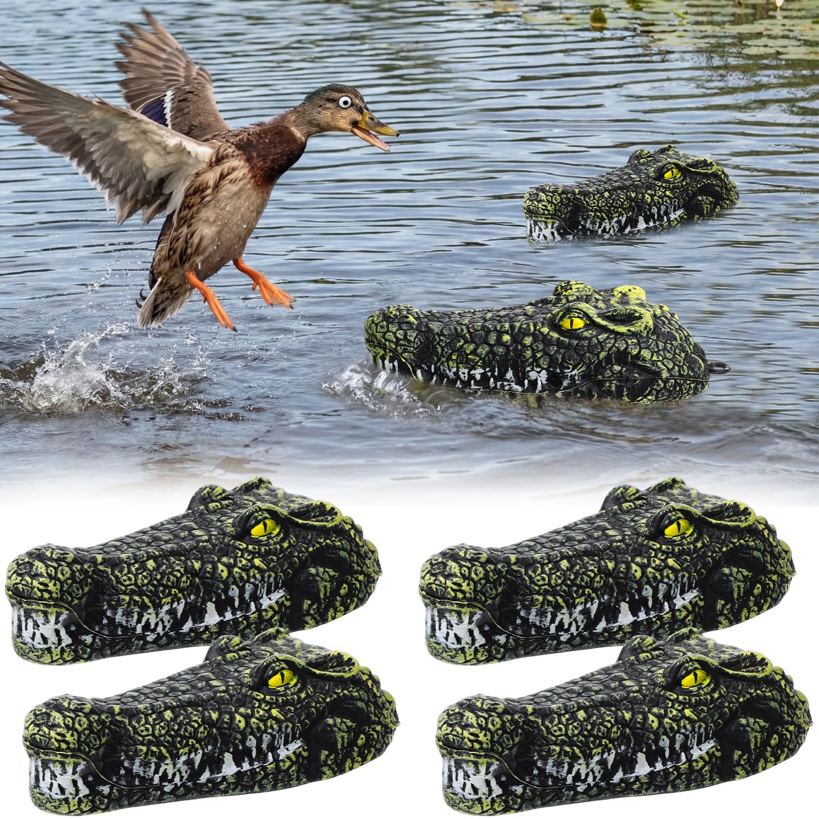 Mysora front view pack shows four floating alligator heads for strong visual deterrent