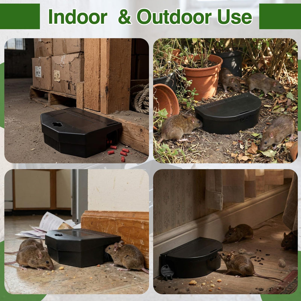Mysora bait station at garden edge showing outdoor durability and bait protection