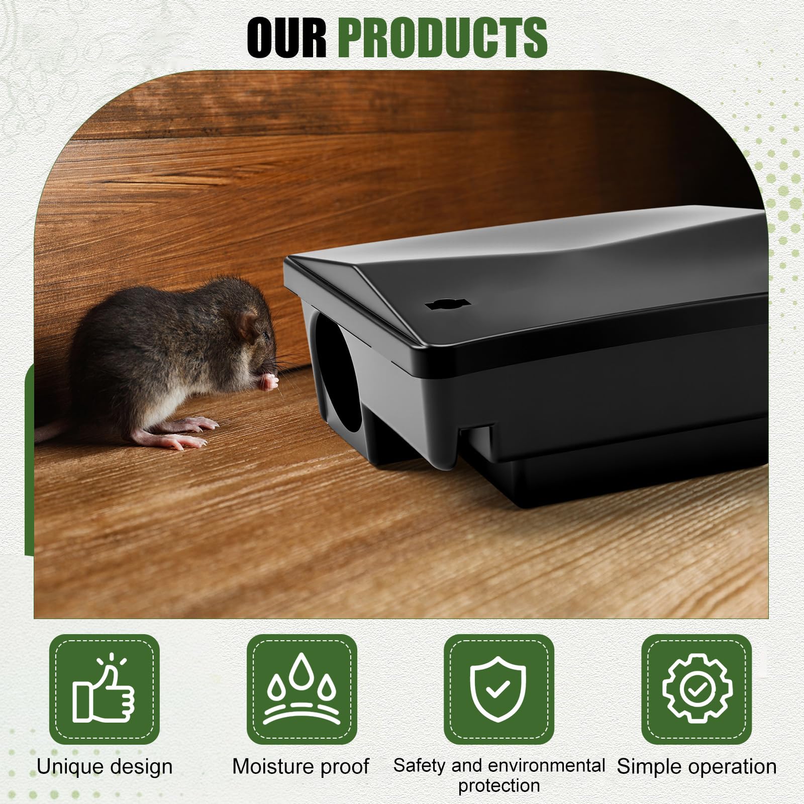 Mysora station placed in garden corner illustrating discreet outdoor rodent control option