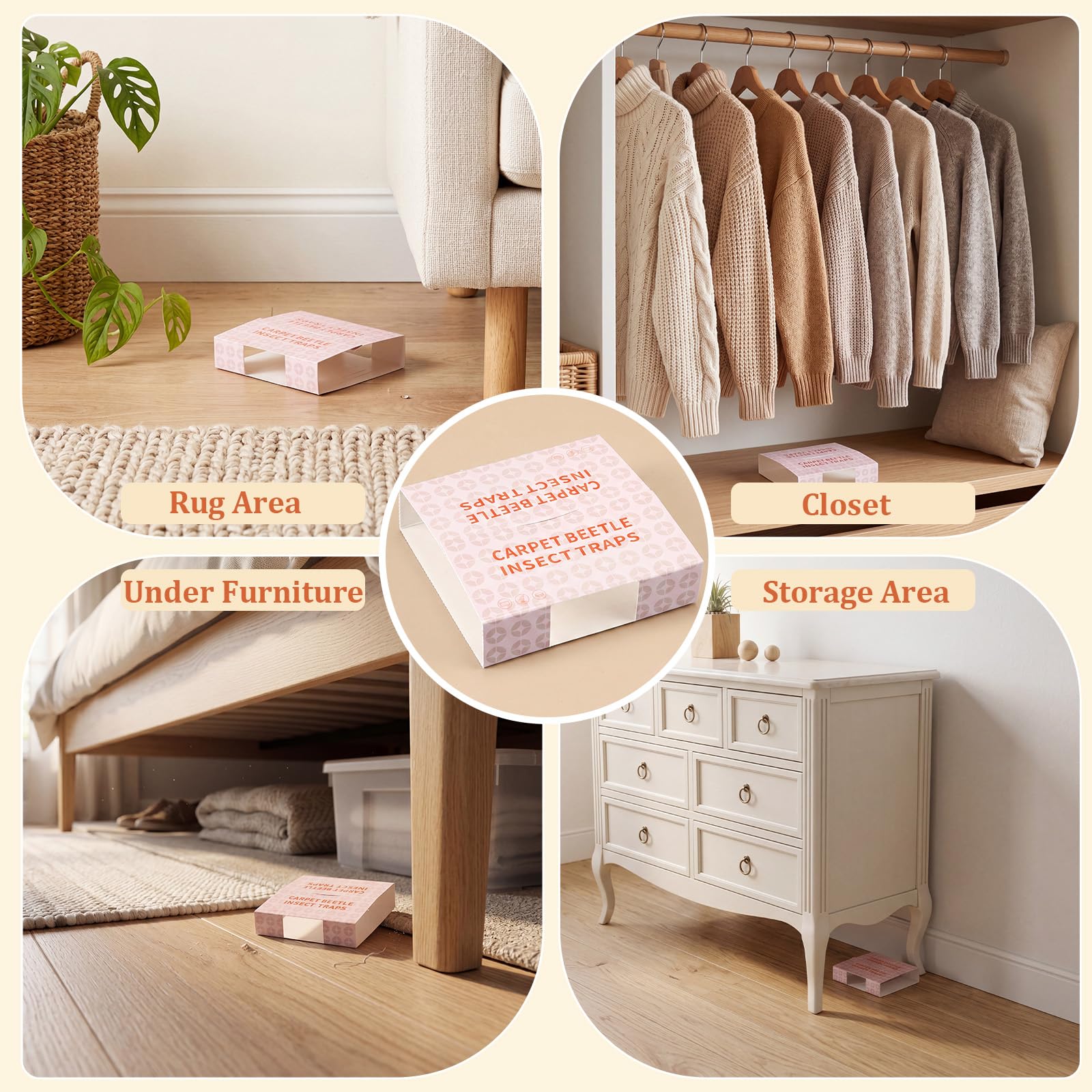 Mysora traps placed in a closet protecting clothing and stored textiles