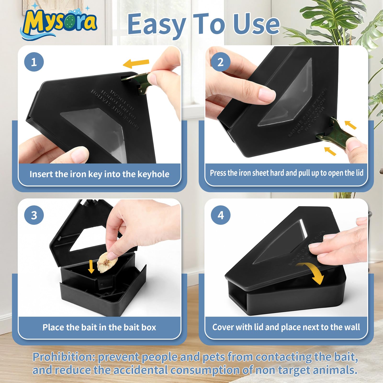 Mysora locked lid with key ensuring tamper-proof, family-safe rodent control