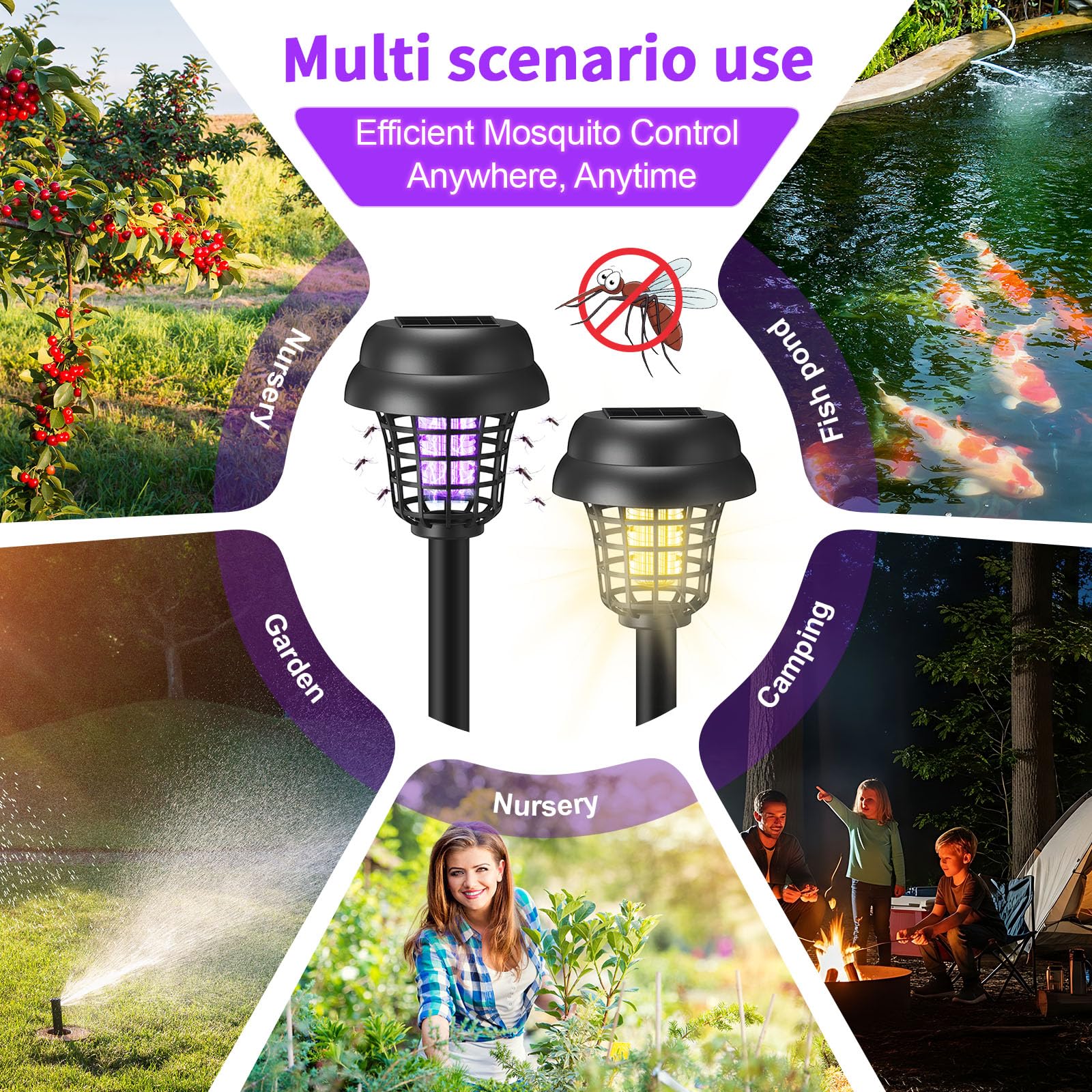 Mysora lamps placed around backyard seating, expands outdoor coverage and comfort