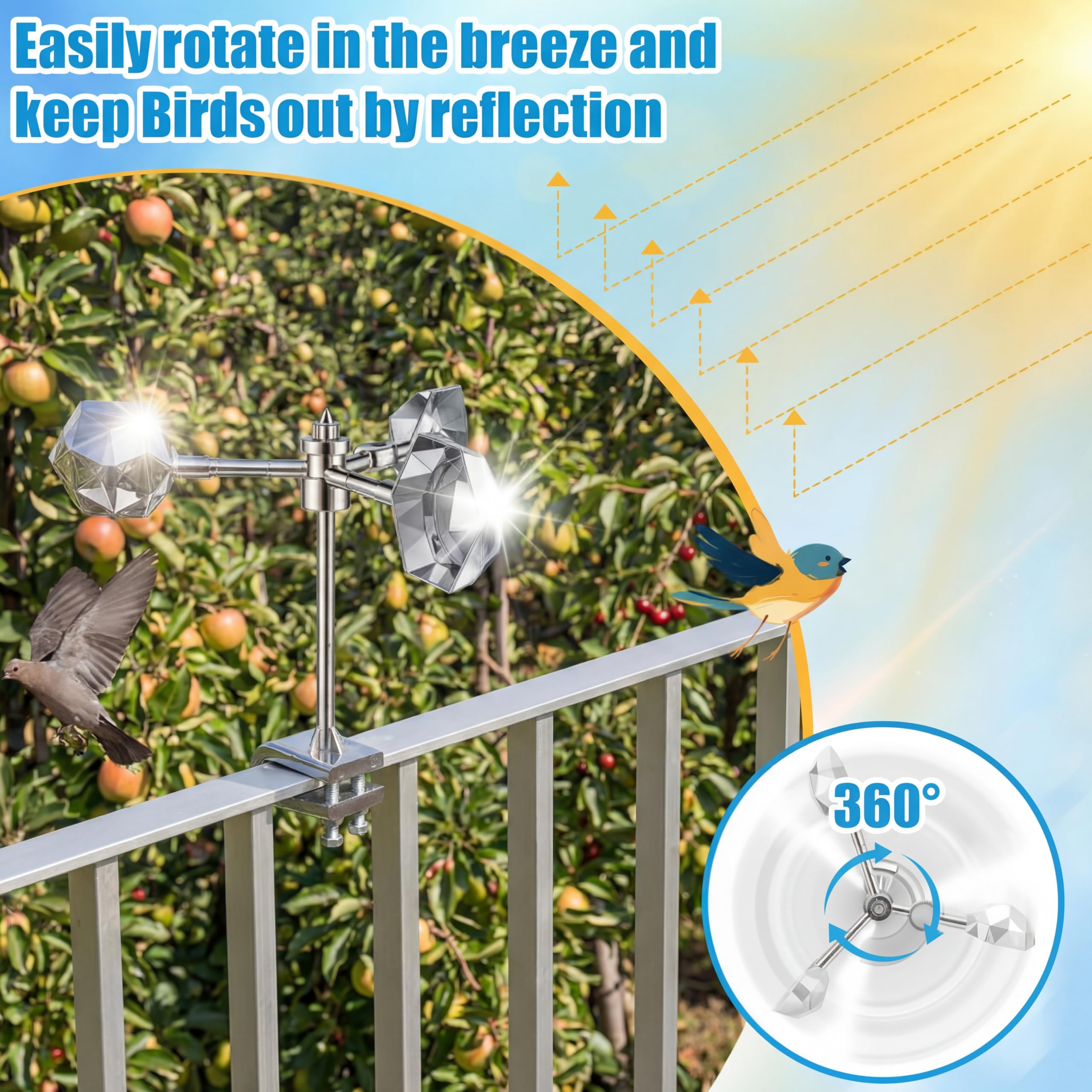 Mysora reflectors mounted on garden fence protecting plants