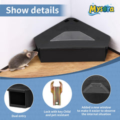 Mysora triangular station tucked into a corner maximizing rodent encounter chances