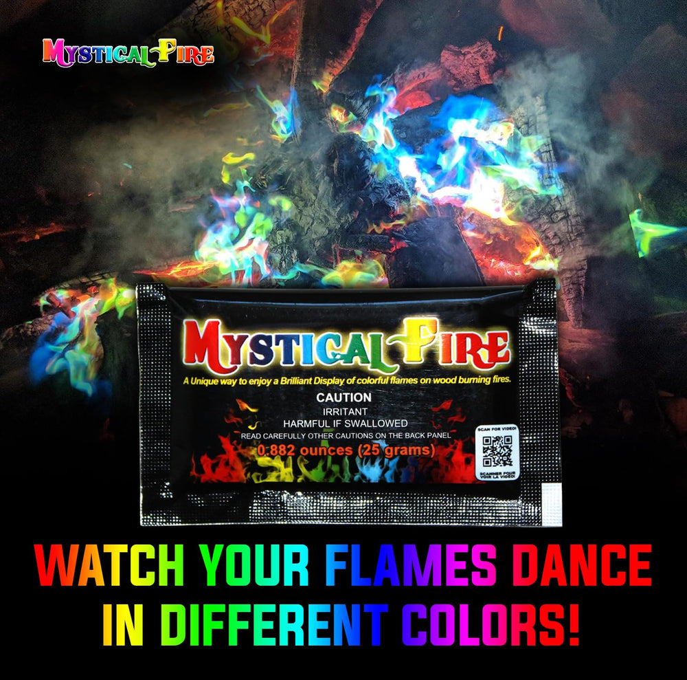Mystical Fire packets coloring a backyard firepit for engaging outdoor ambiance