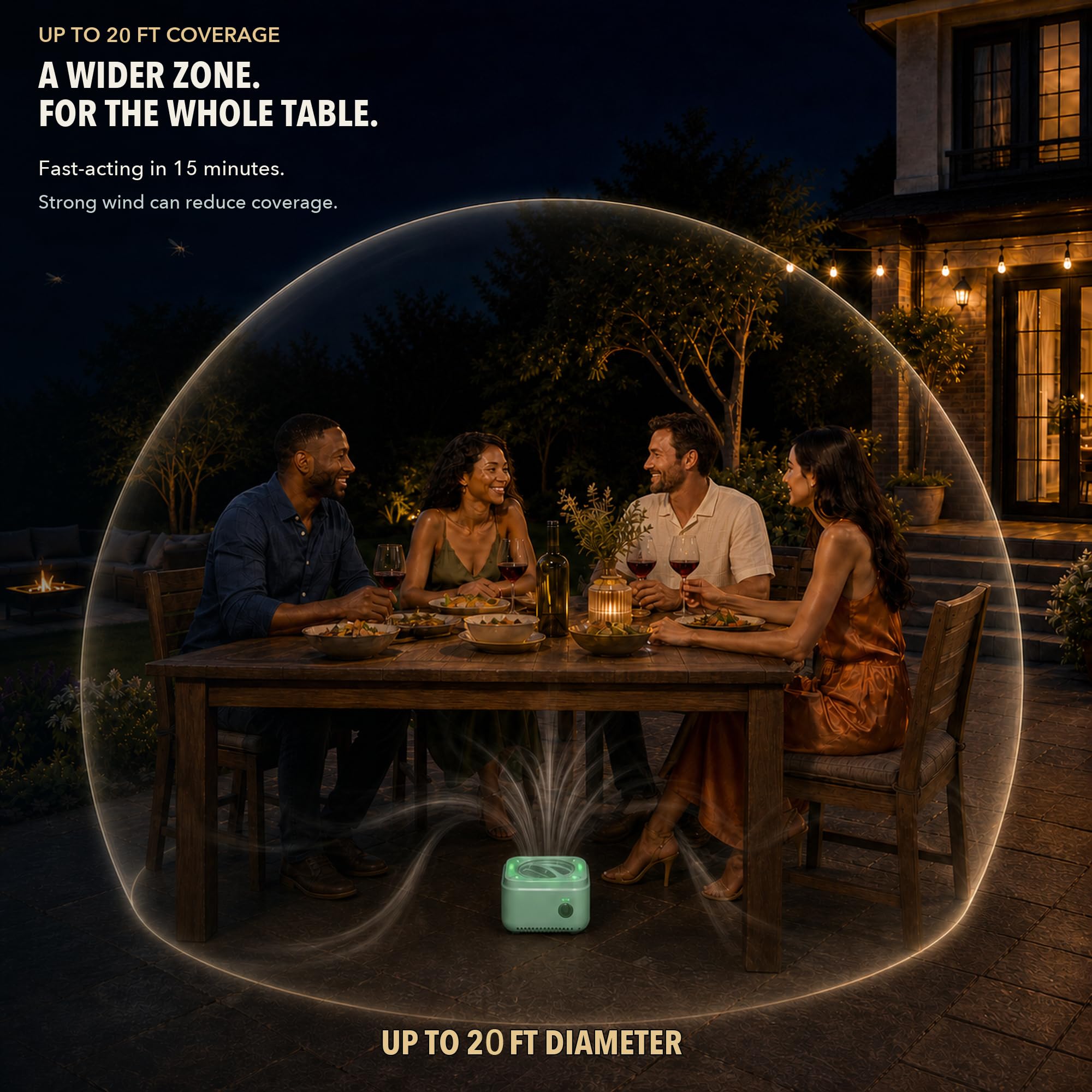 Mythero on patio lifestyle scene showing outdoor comfort benefit