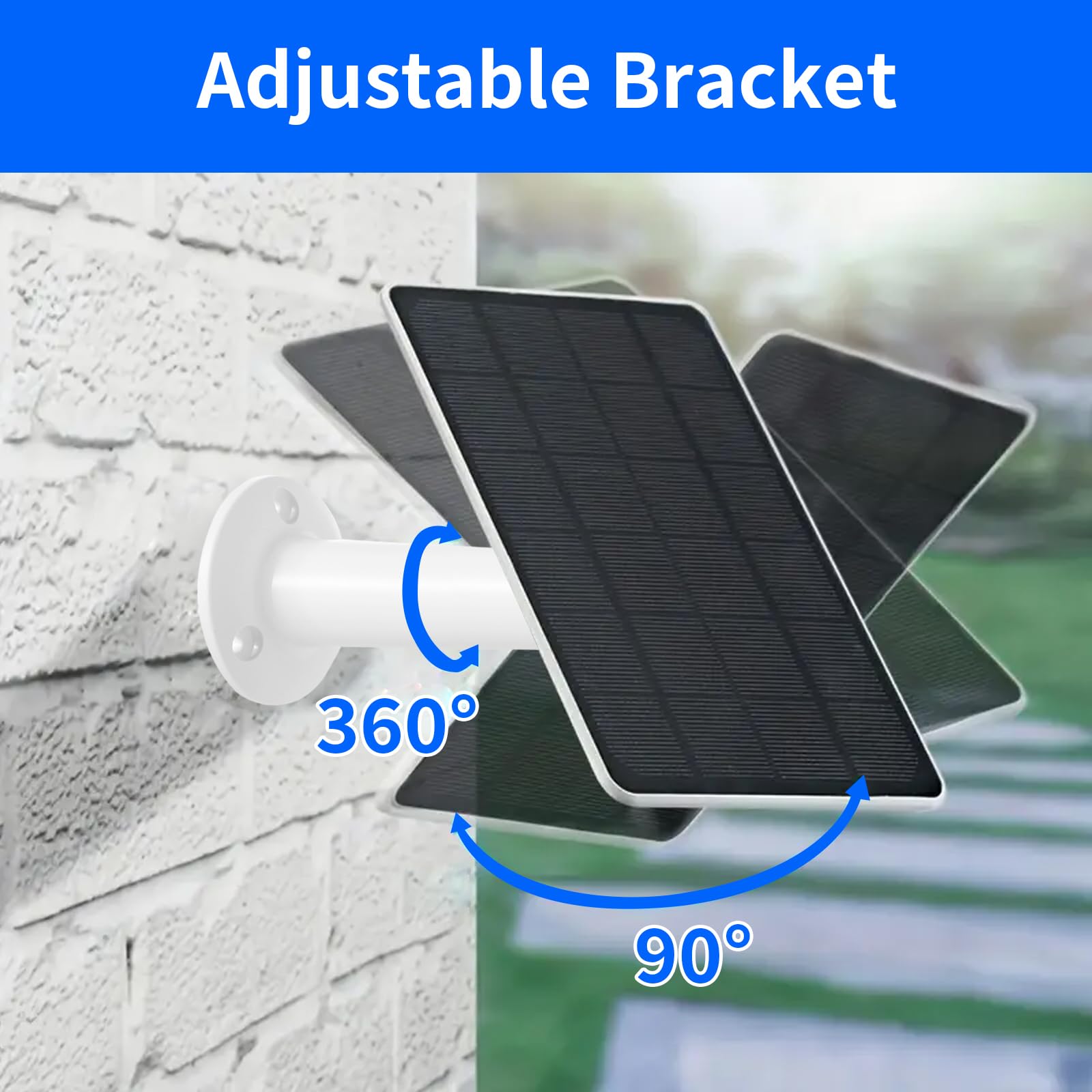 Mytions solar charger installed on porch displaying hands-free power and tidy appearance