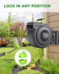 MYTOL wall-mounted hose reel rotated 180 degrees for wider reach and convenient access benefit