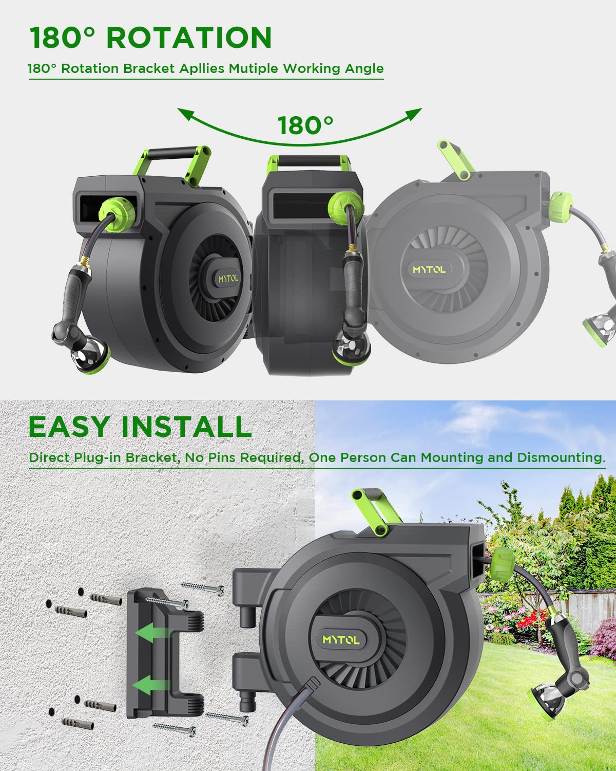 MYTOL rubber-wrapped handle and detached reel demonstrating easy lift-and-carry benefit
