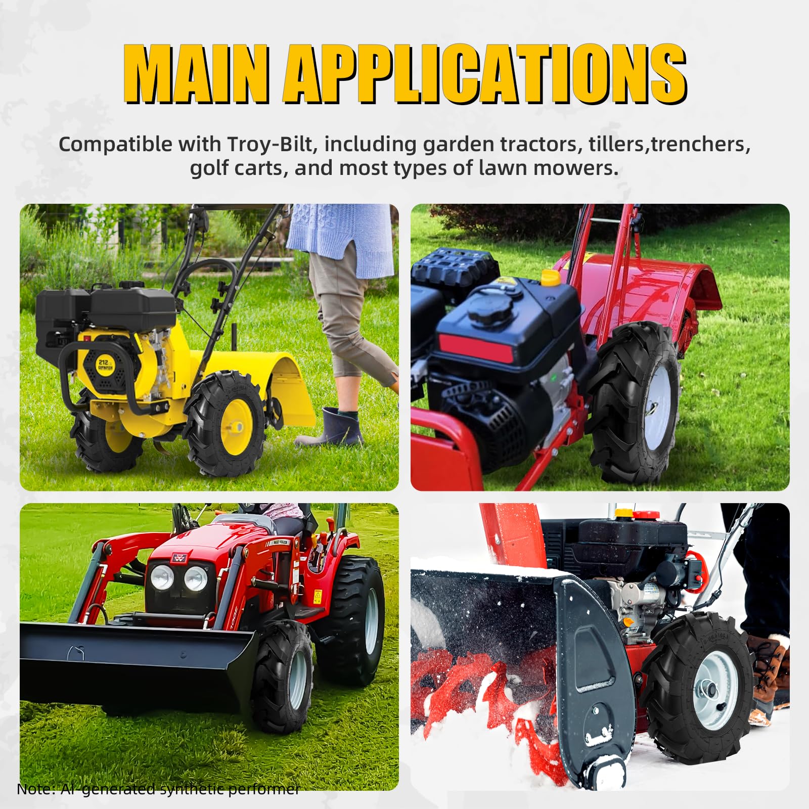 MZREXN tire on lawn tractor in yard illustrating minimal turf damage