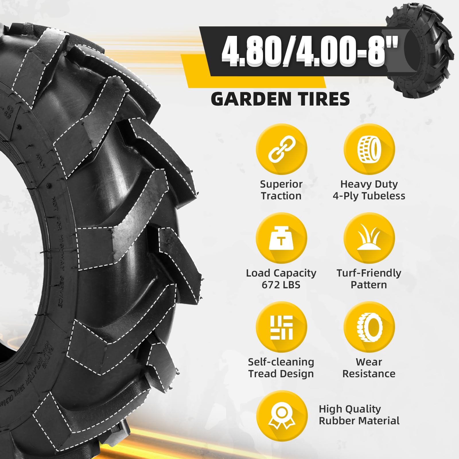 MZREXN tire beside ruler showing diameter and section width for sizing