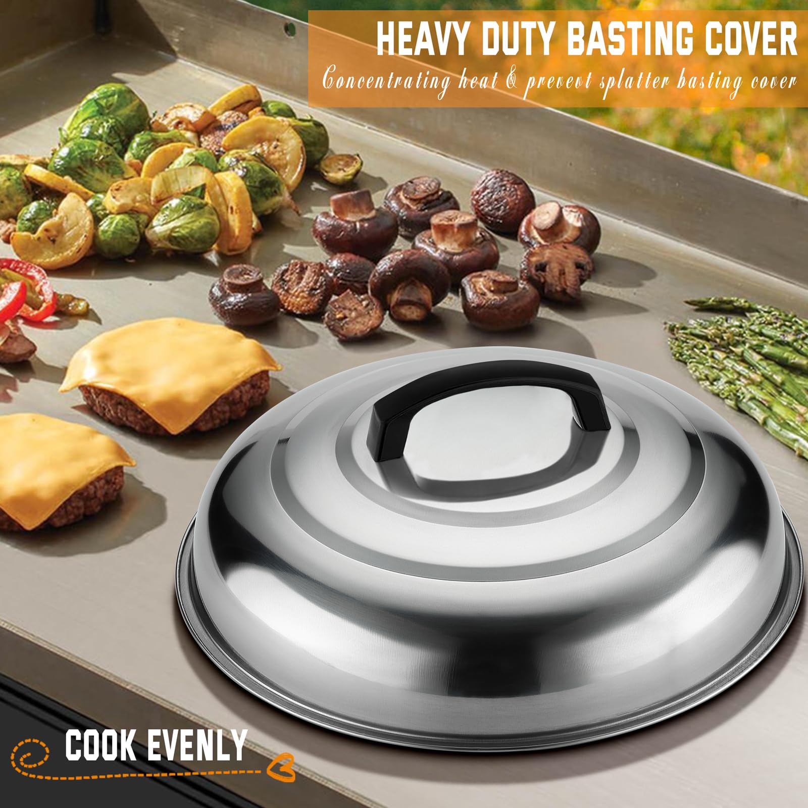 N NOBLE FAMILY burger press with melting dome demonstrating uniform shaping and even melting