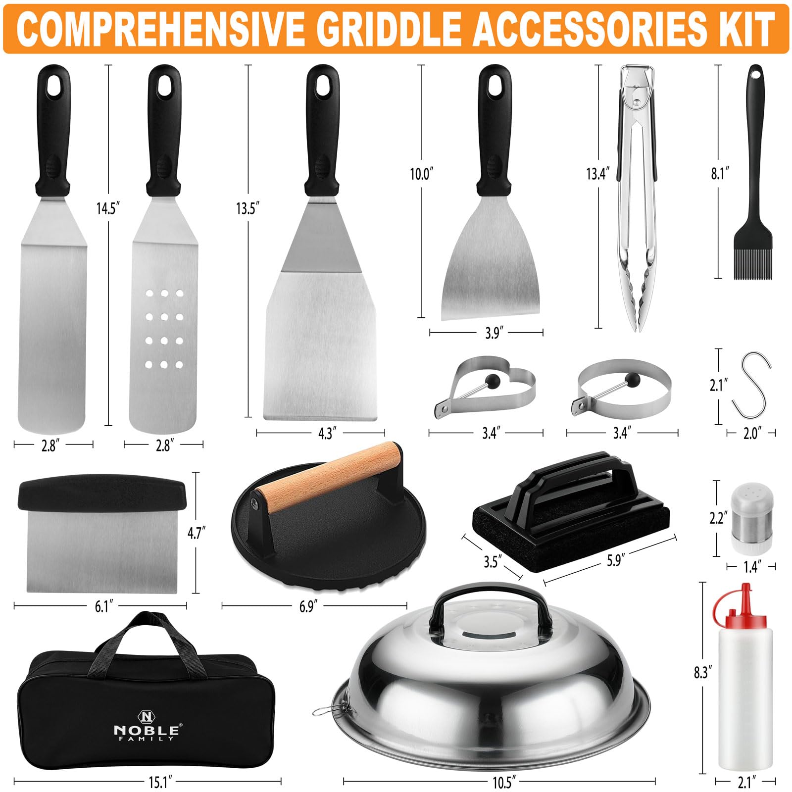 N NOBLE FAMILY close-up of stainless steel spatulas highlighting durable construction and control