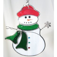 N2 snowman close-up texture highlighting handcrafted glass and polished solder finish