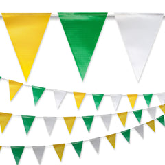 NACARUM front view of 102ft banner flags showing bright colors and included rope for clear perimeter marking