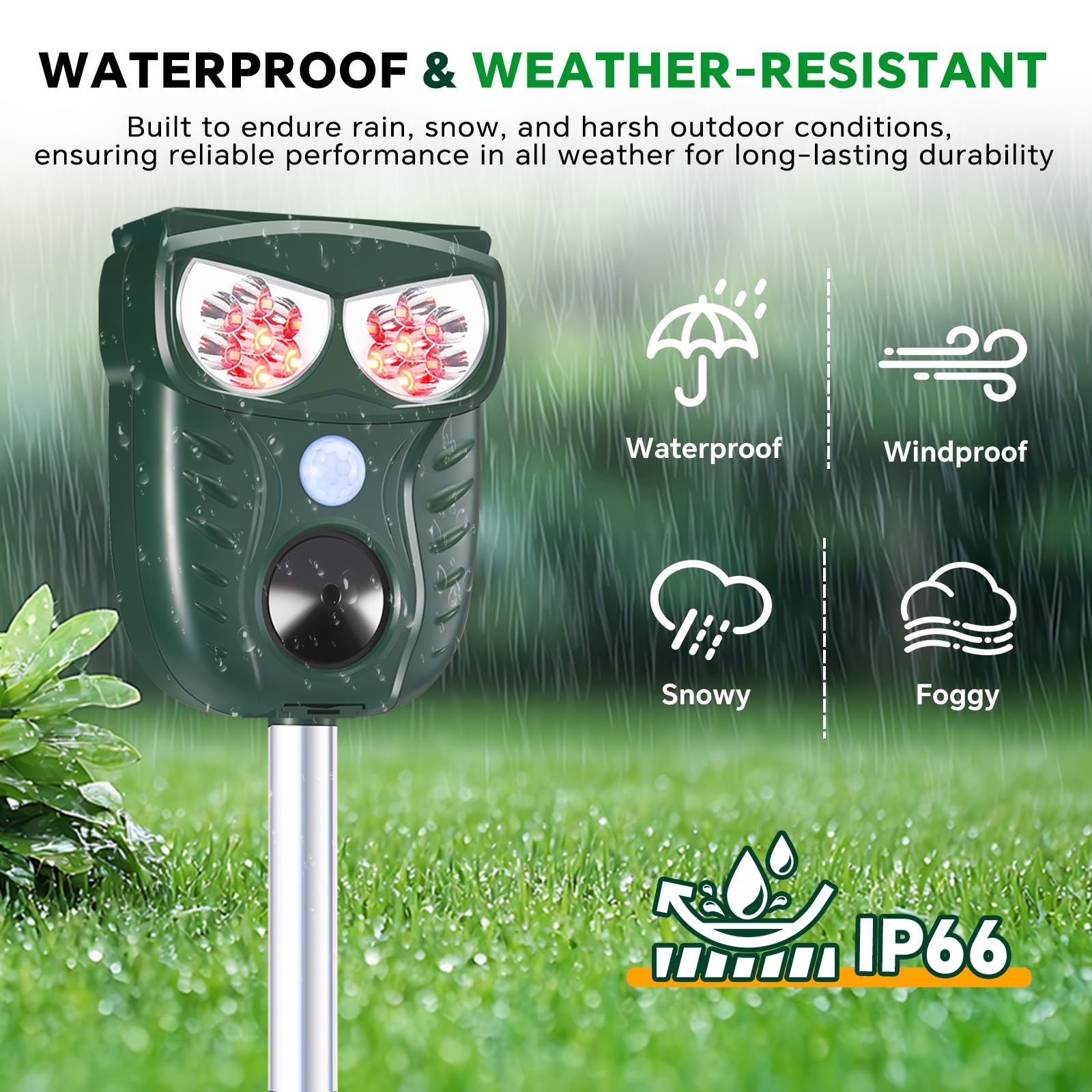 Nacoman mounted on stake in lawn, easy placement for targeted coverage