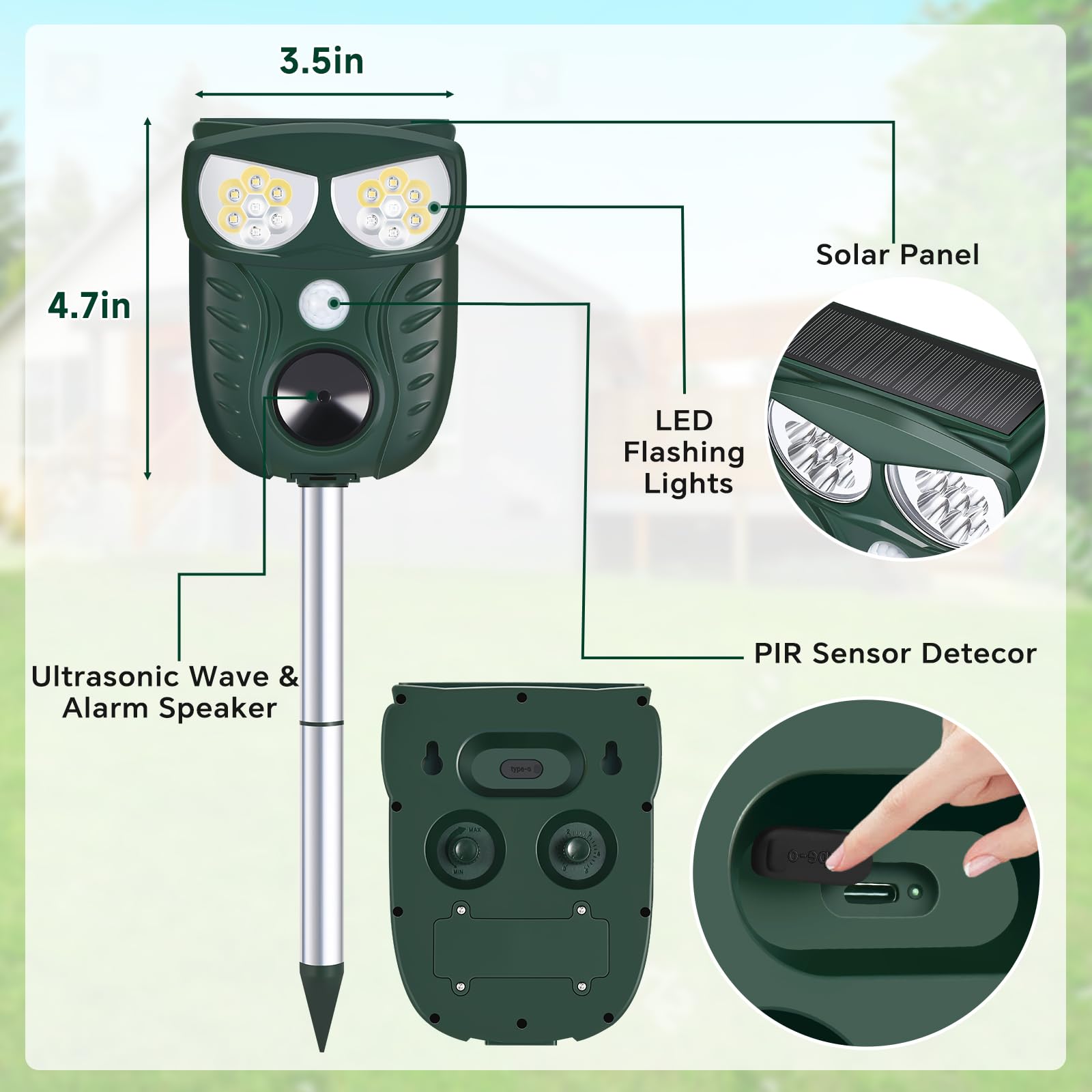 Nacoman next to hand for scale, compact durable outdoor deterrent