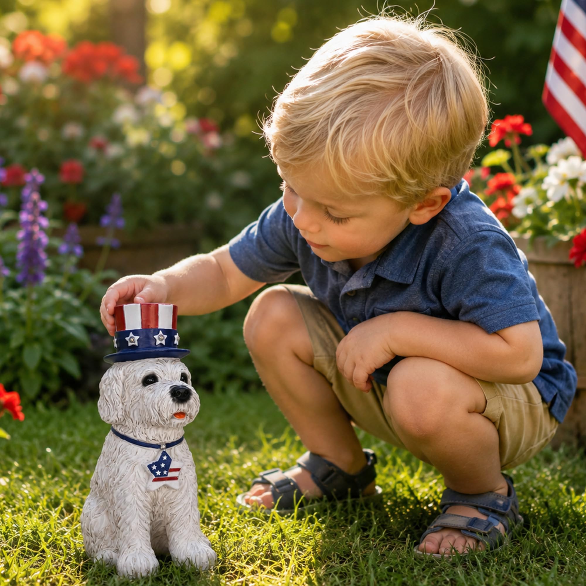 Nacome placed on a front porch adding patriotic charm and weatherproof reliability