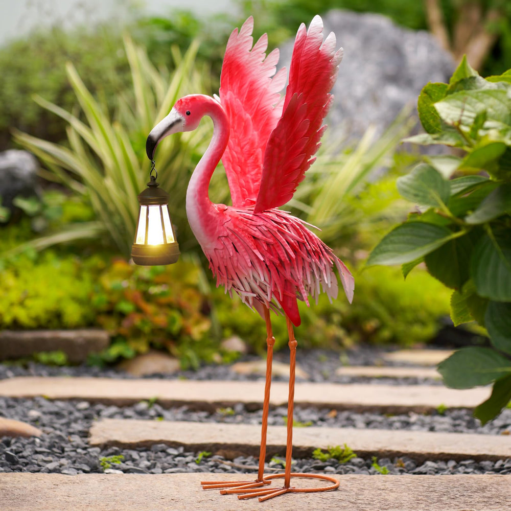 nacome metal flamingo front view showing graceful silhouette and garden curb appeal