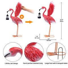 nacome metal flamingo placed in garden at dusk providing decorative ambient light
