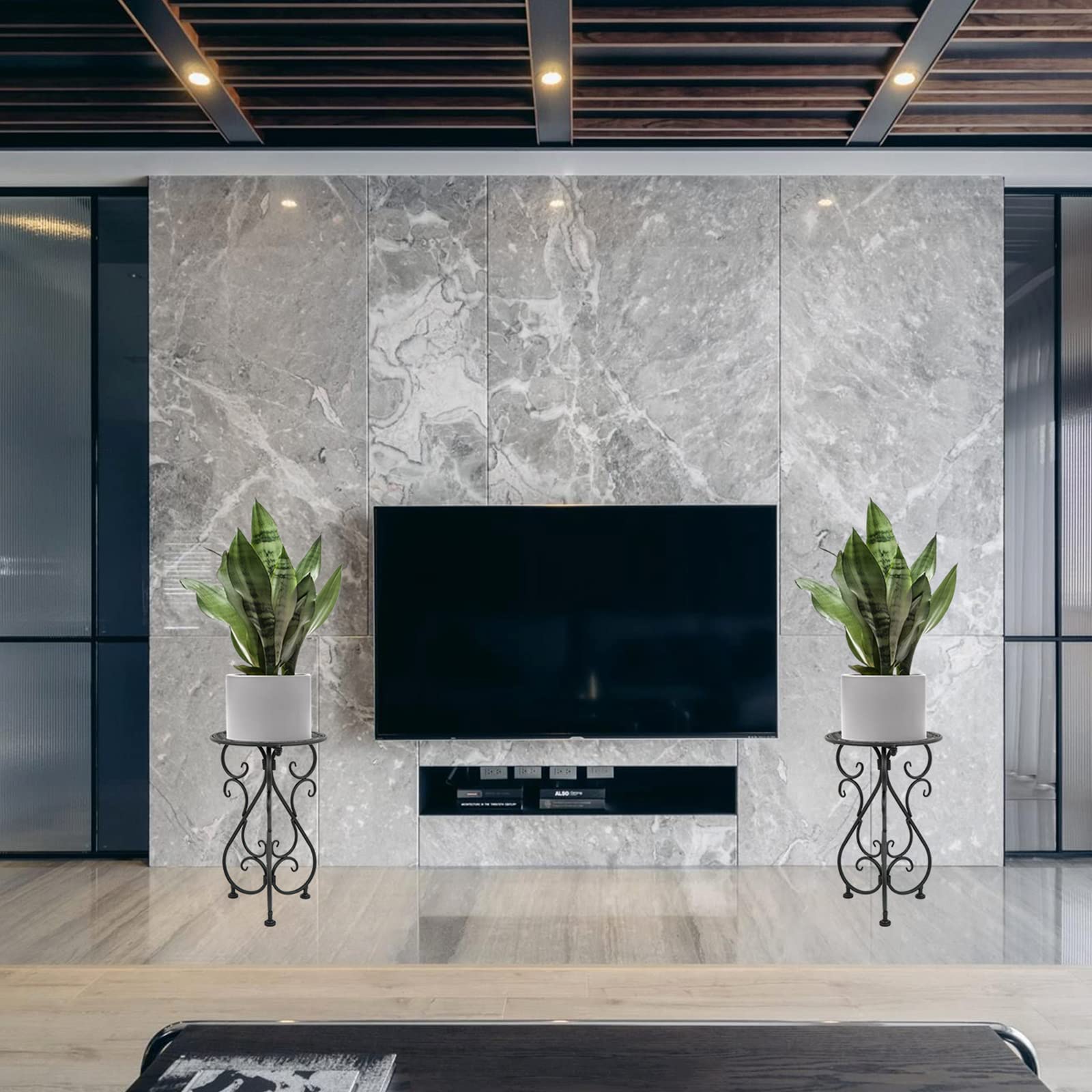 NAKUPE pair assembled indoors elevating two potted plants for neat display