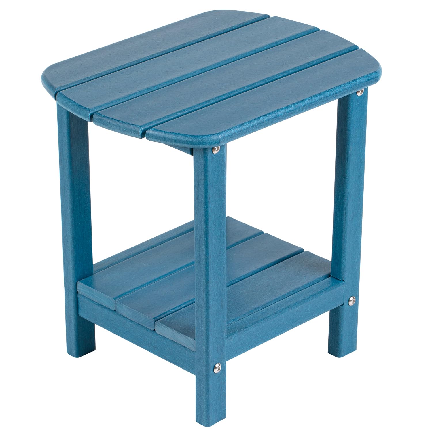 nalone side table front view showing sturdy navy blue finish and storage