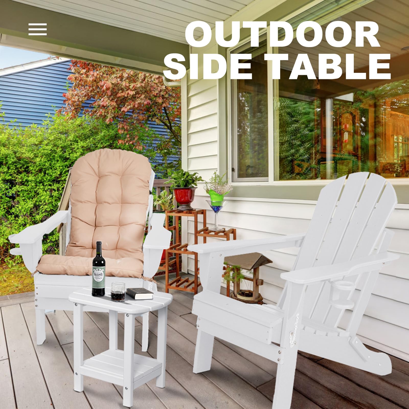 nalone table beside Adirondack chair showing 16.5-inch size and scale