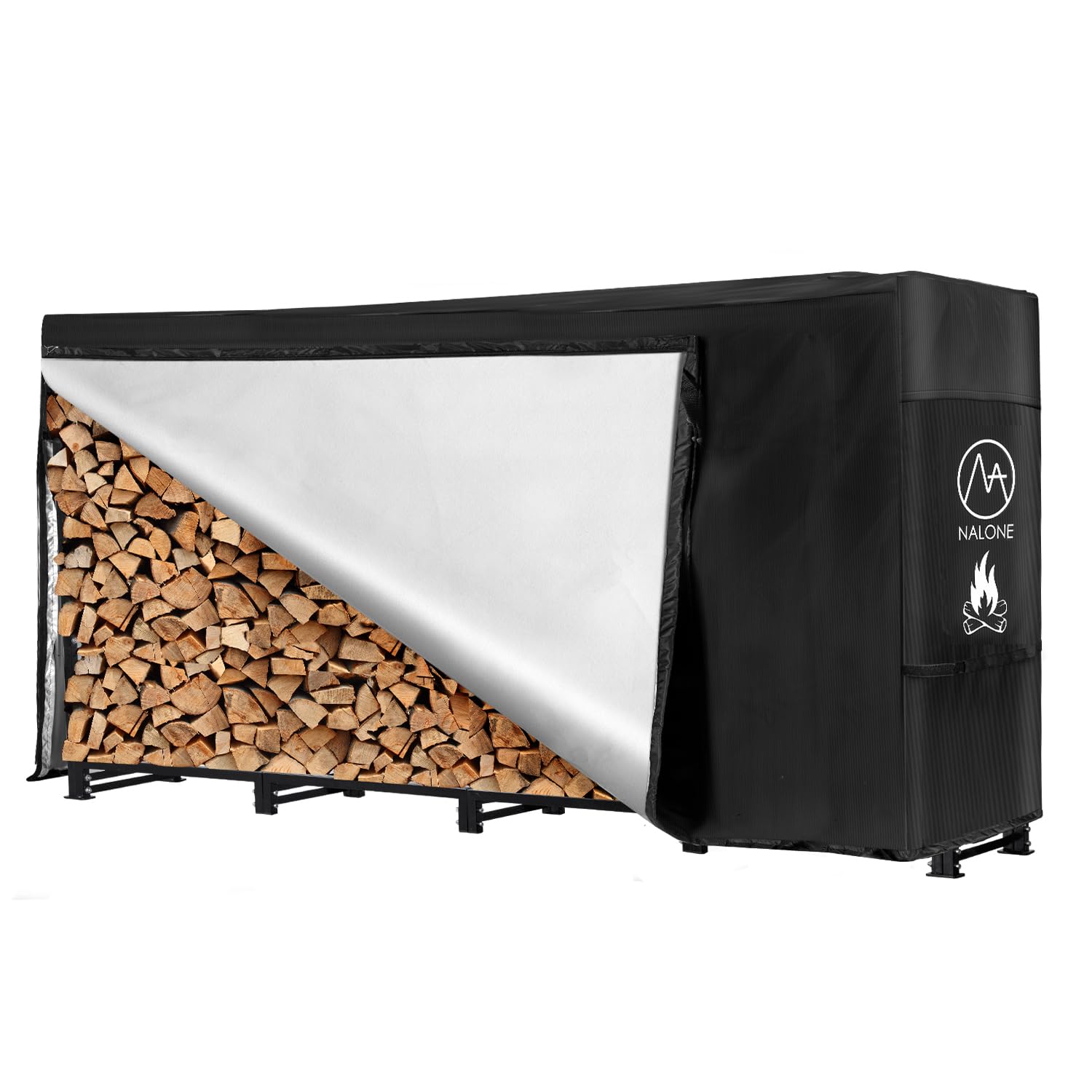 nalone front view full rack showing organized large wood stack and space savings