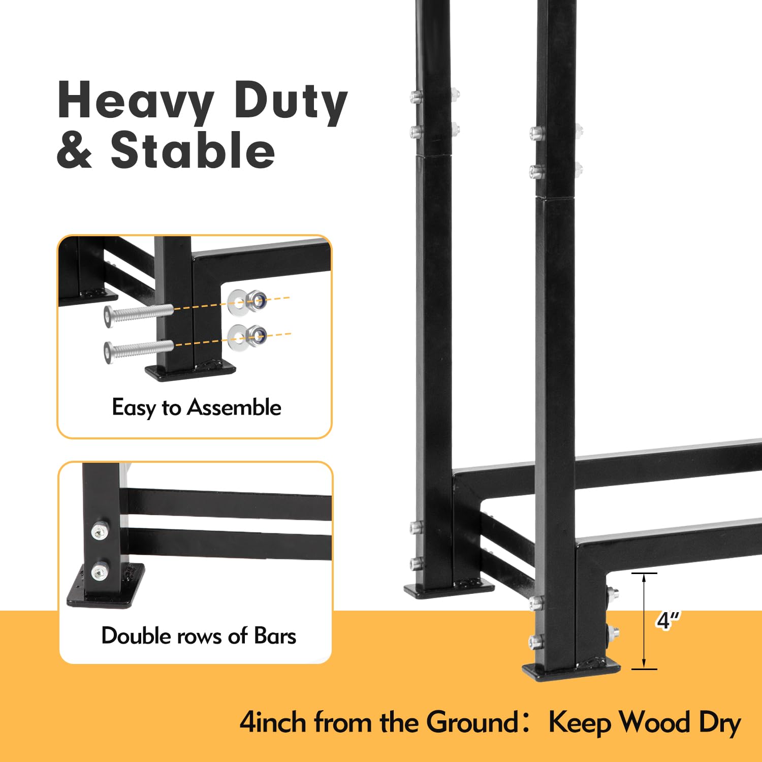 nalone rack next to fireplace tools showing scale and practical yard footprint