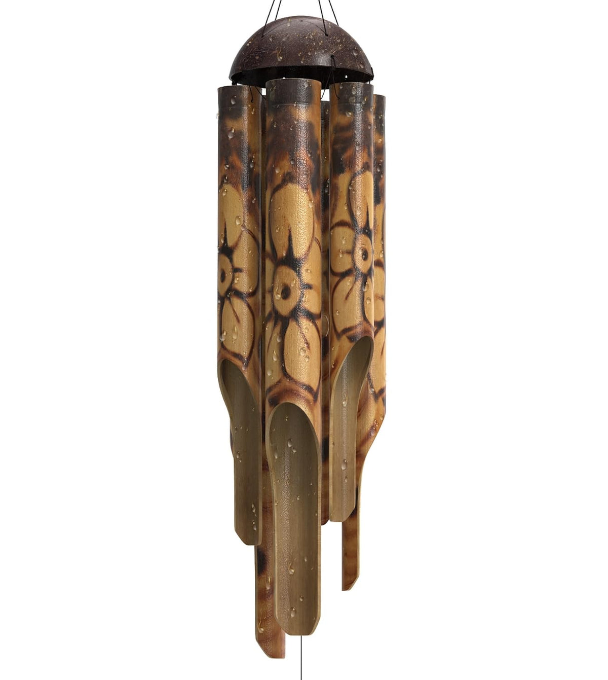 Nalulu front view of wind chime showing rustic bamboo and calming decor benefit