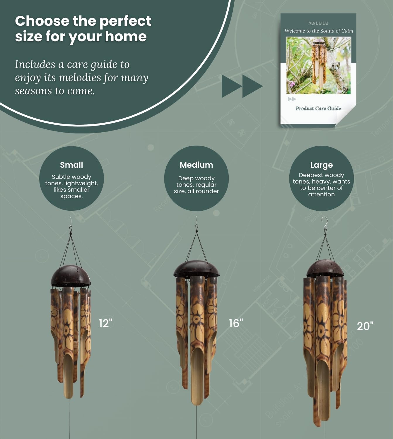 Nalulu wind chime hanging on porch providing calming outdoor ambiance