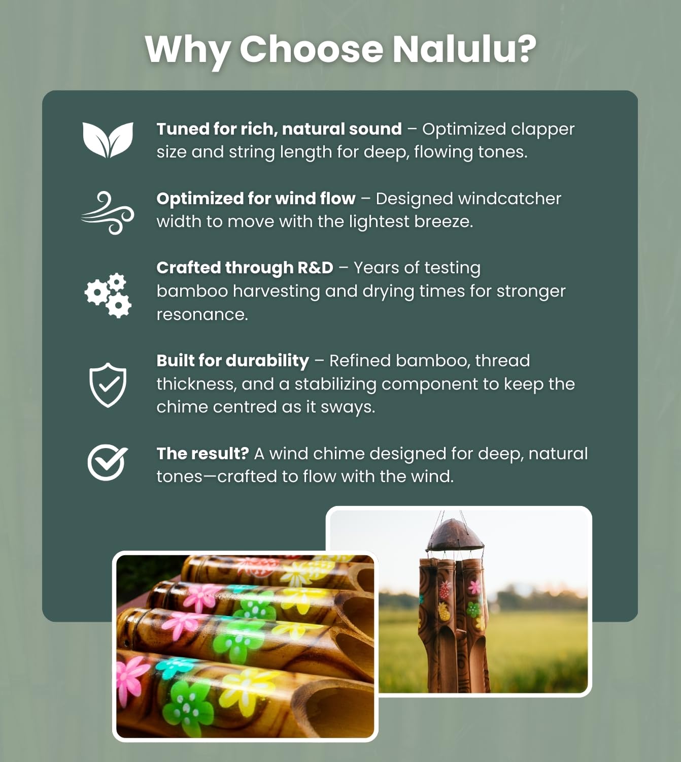 Nalulu hanging on a porch illustrating soothing outdoor ambiance benefit