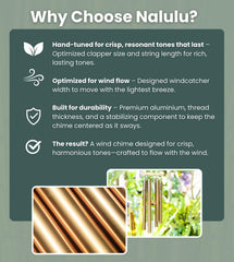 Nalulu wind chimes hanging in garden creating calming outdoor ambiance