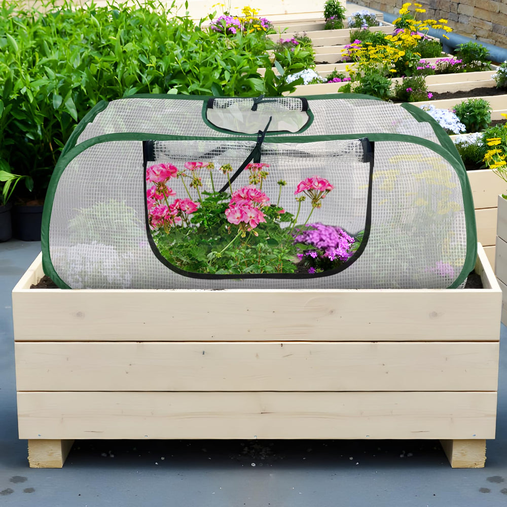 NamcheBarwa front view of raised bed cover showing full protection and light entry
