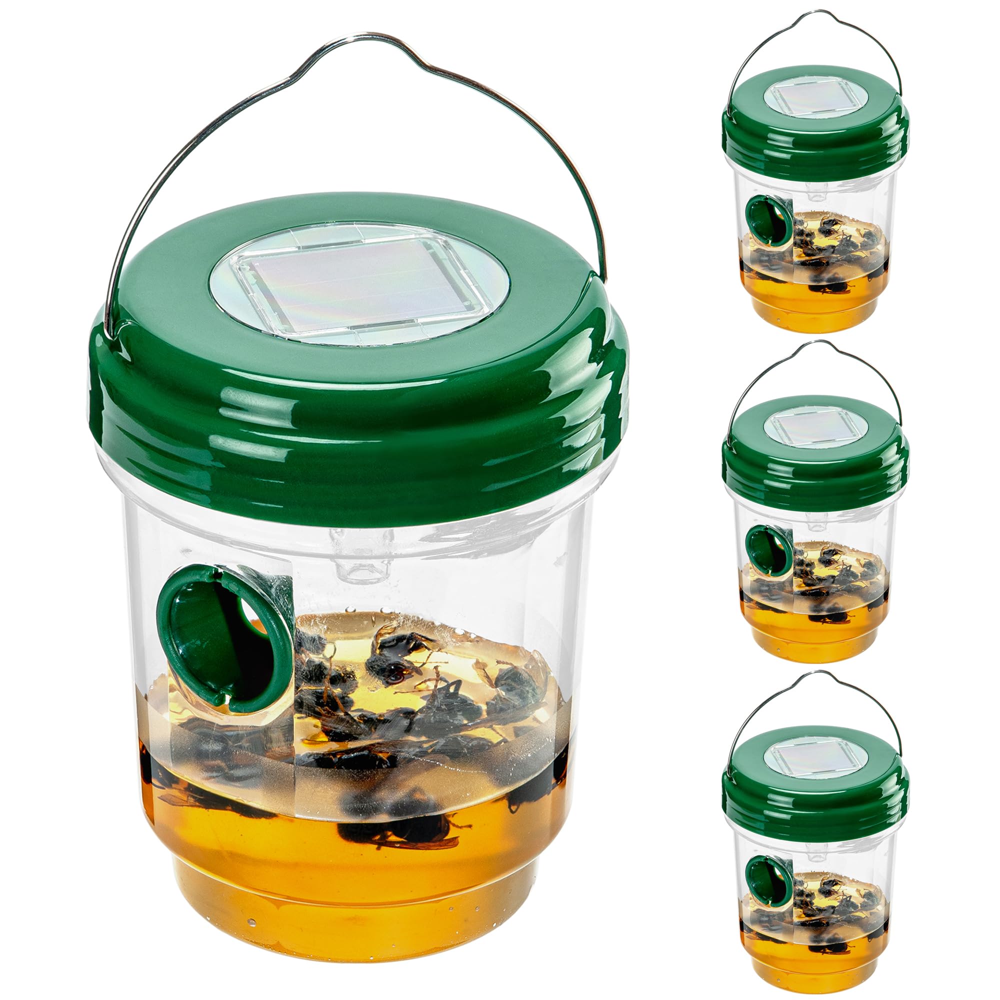 Nameiec front view of four traps showing packaging and included hangers for easy setup
