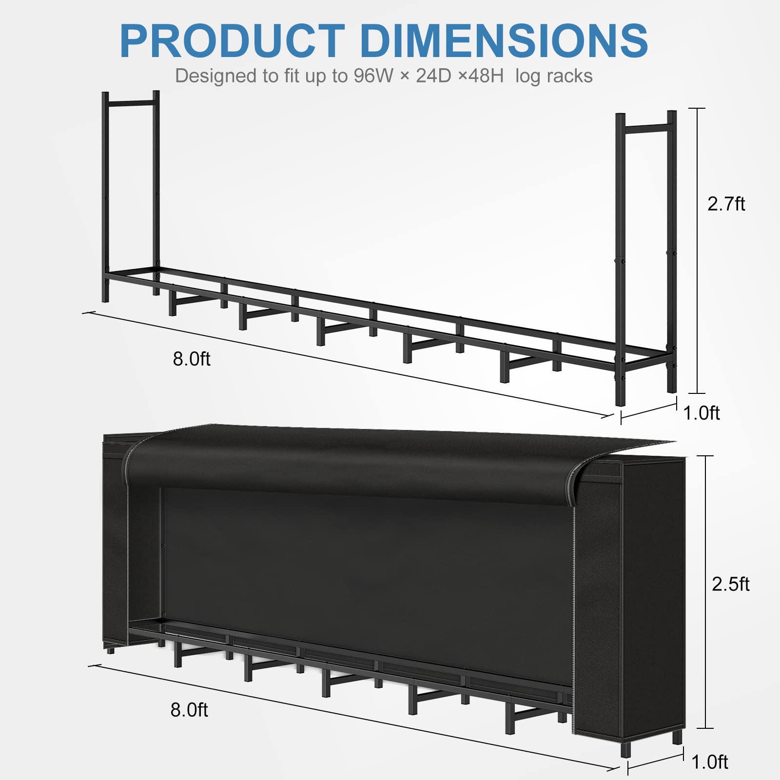 NANANARDOSO assembled rack with tape measure for scale showing true 8ft capacity