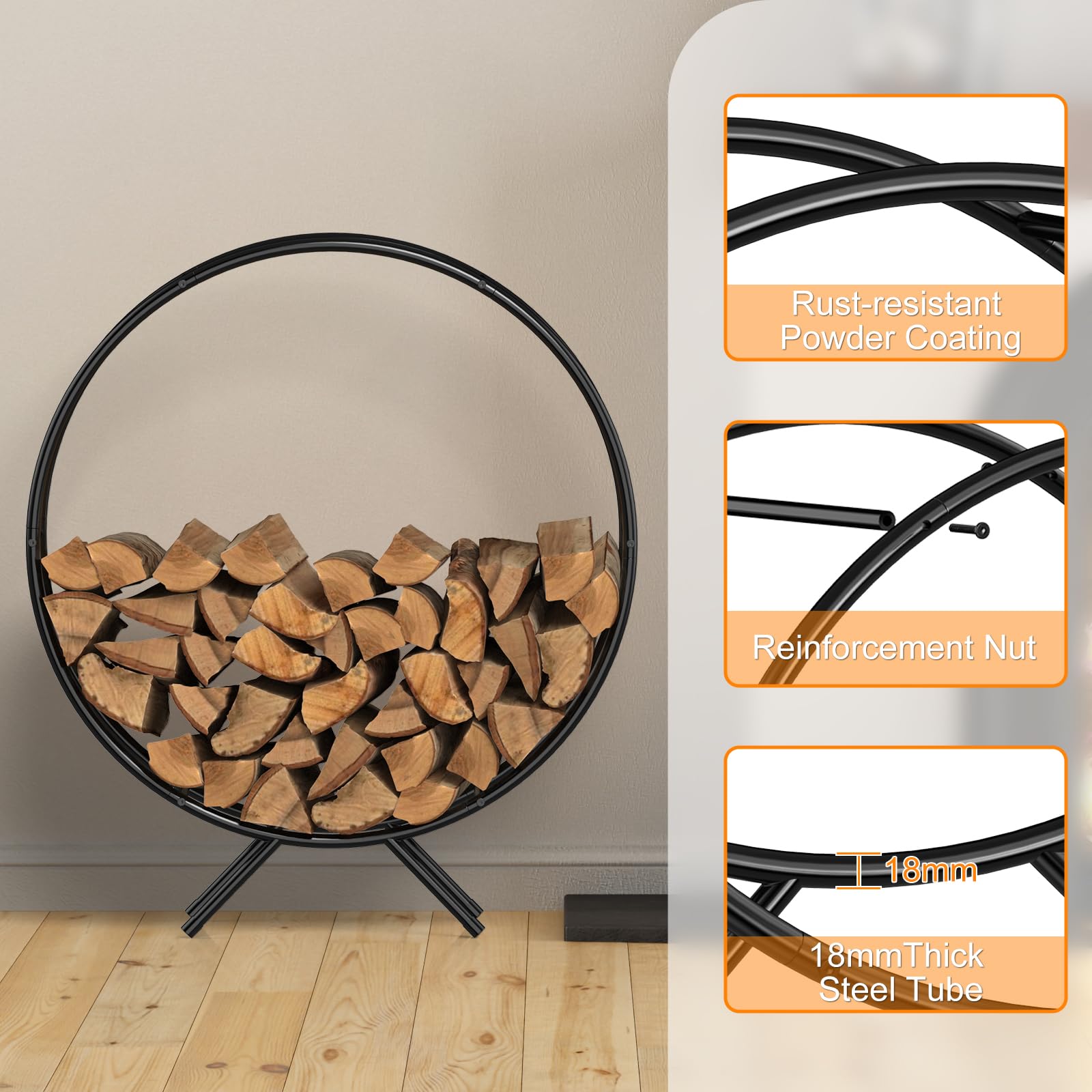 NANANARDOSO assembled rack full of firewood showing large capacity benefit