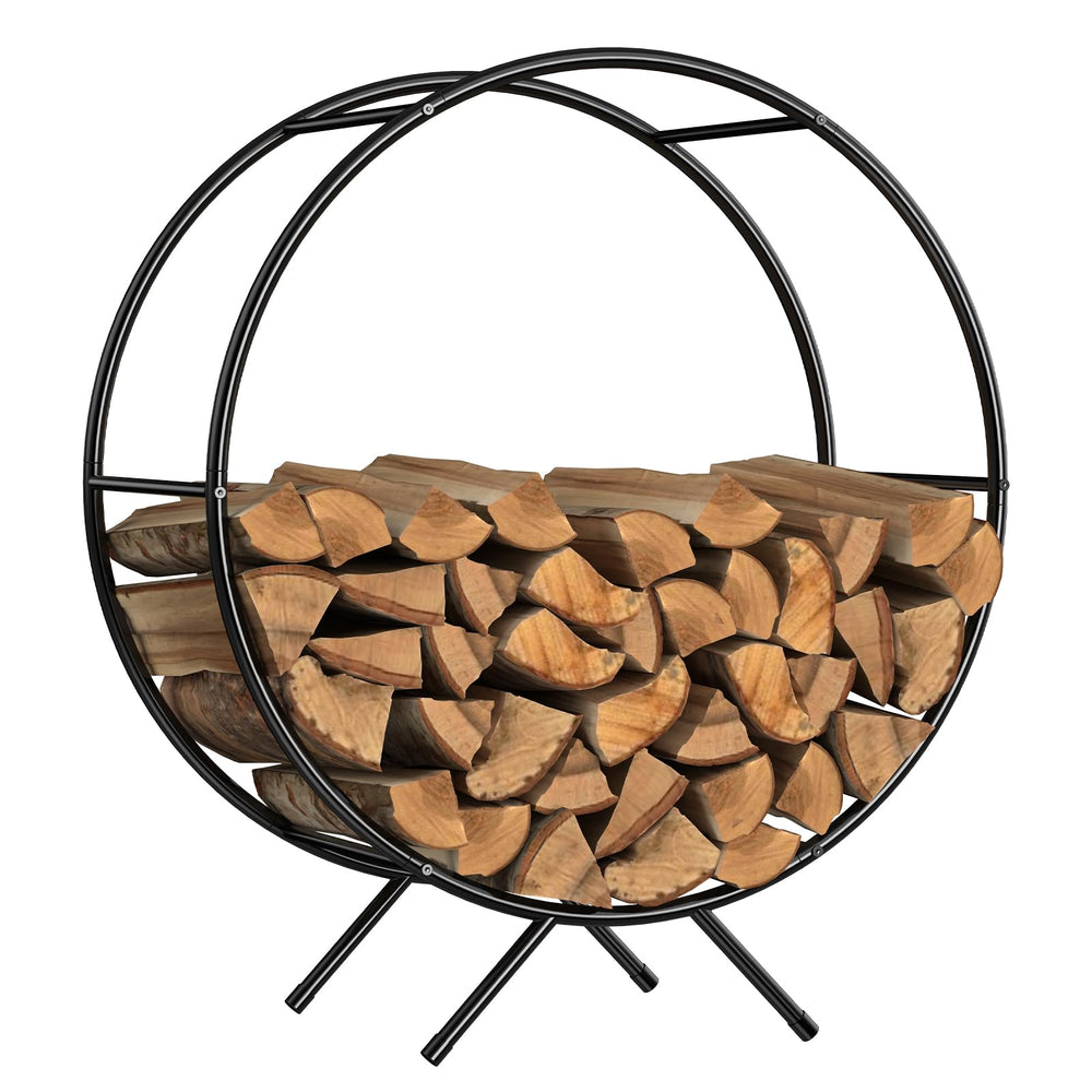 NANANARDOSO front view of rack showing clean silhouette and neat wood storage benefit