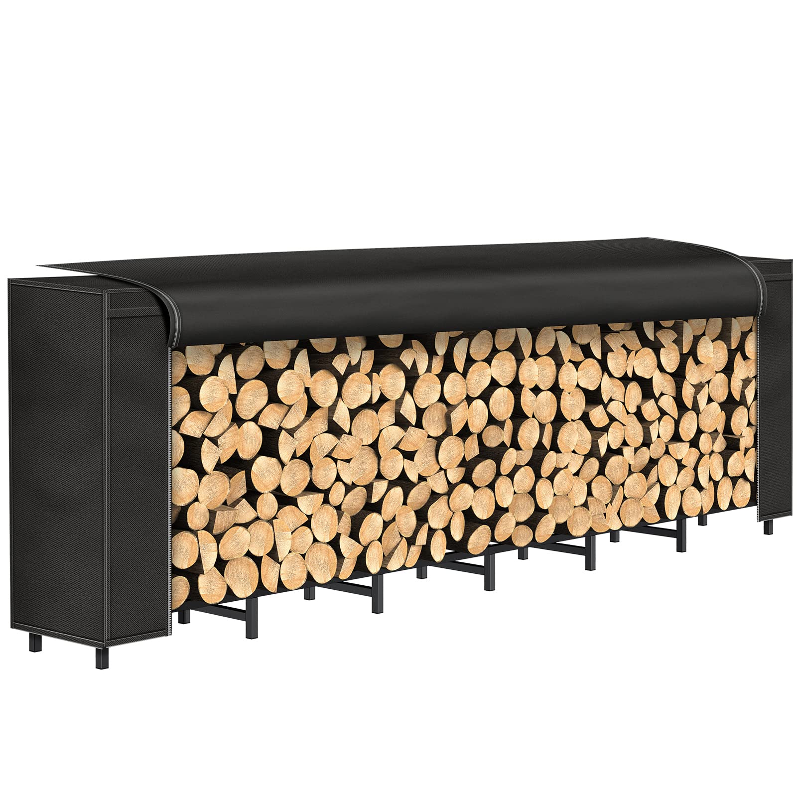 NANANARDOSO lifestyle shot with rack beside firepit demonstrating tidy wood supply